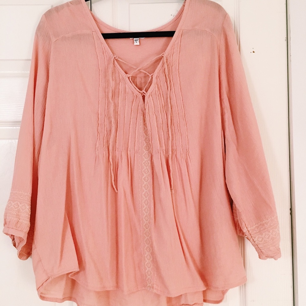 blush/coral pink boho top